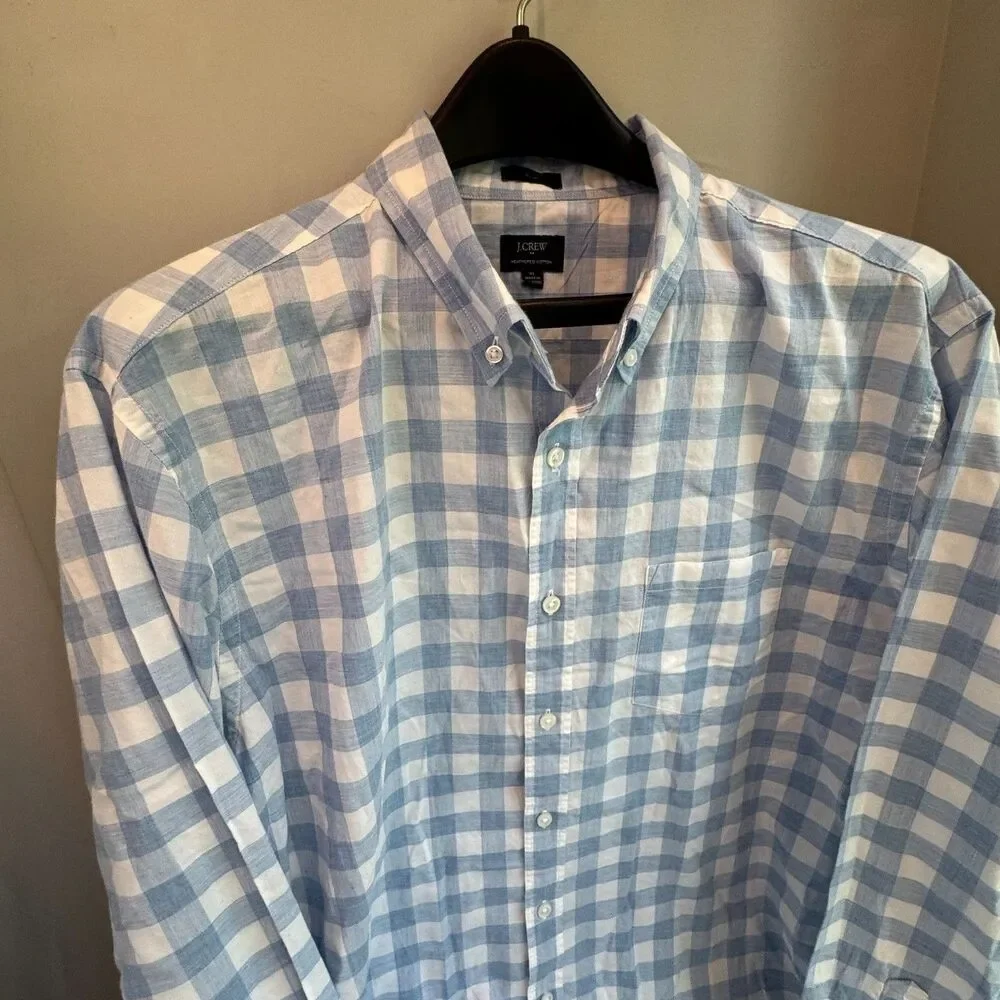 J Crew Shirt Men's XL Slim Fit Blue White Heathered Cotton Button Down